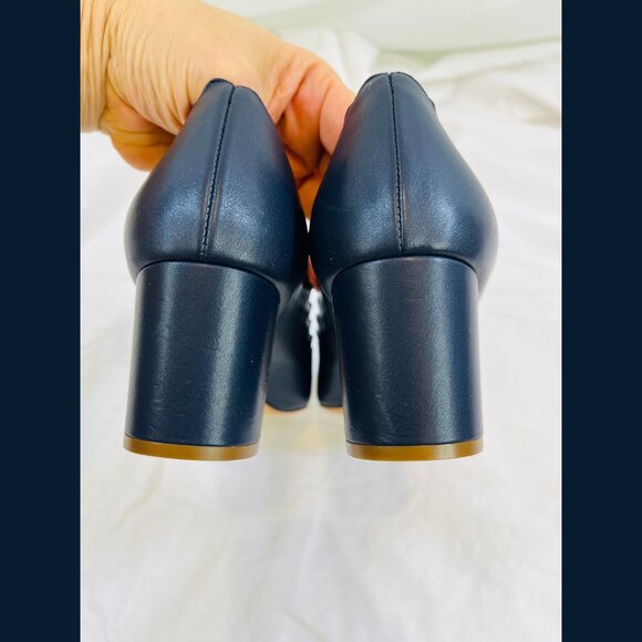 Chloe Scalloped Edge Blue Leather Block Heels - Size 39 - Picture 7 of 16